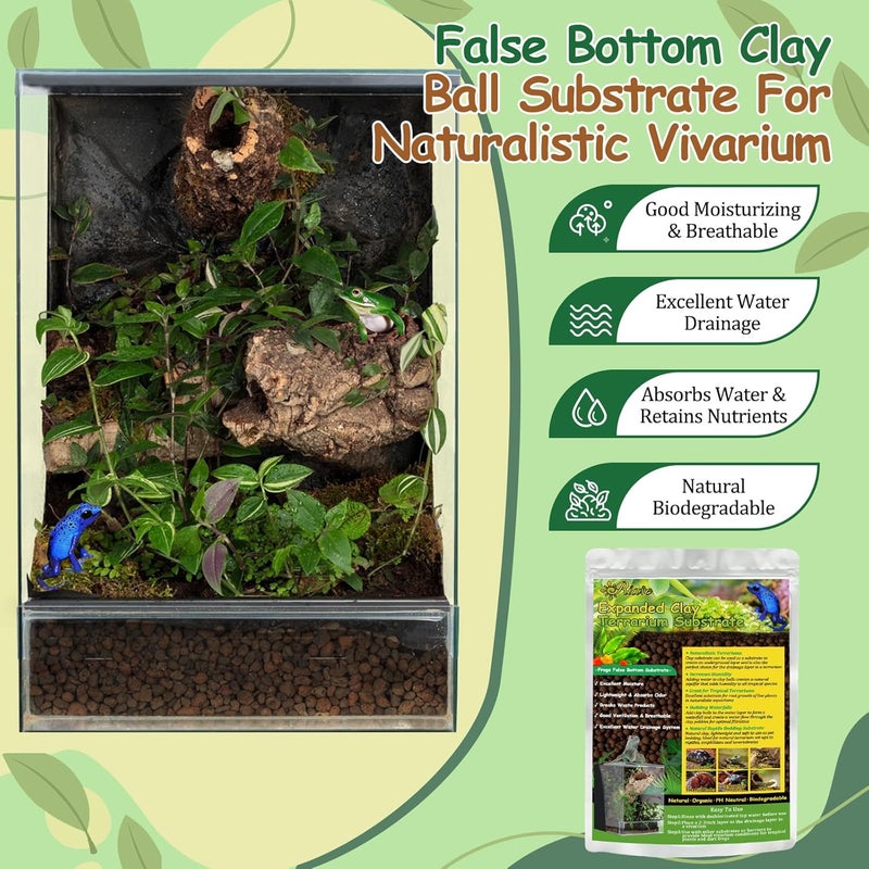 Riare 4LBS Expanded Clay Balls Terrarium Substrate for Reptiles - 100% Organic Lightweight Clay Pebbles Substrate Frogs False Bottom Substrate, Bioactive Terrarium Substrate for Drainage and Moisture - Image 4